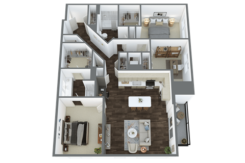 Floor plan for 2 beds, 2 baths, 1395 sqft